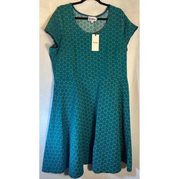 Leota Dresses & Skirts - Leota Textured Circle Print Stretchy Midi Dress Teal Green Size XXL